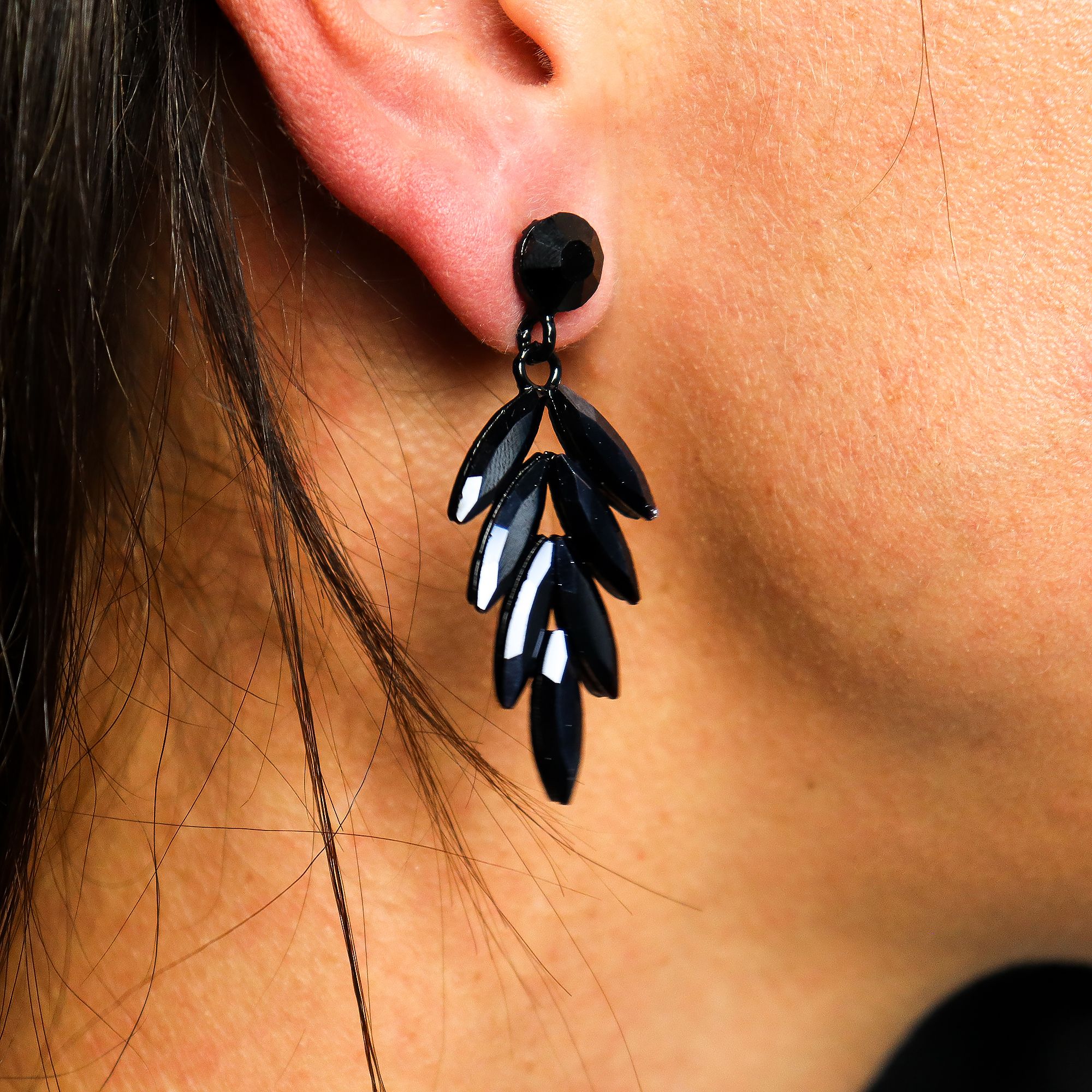 Pendientes de Cristal Vintage - Largo - Negro Azabache - Imagen 3