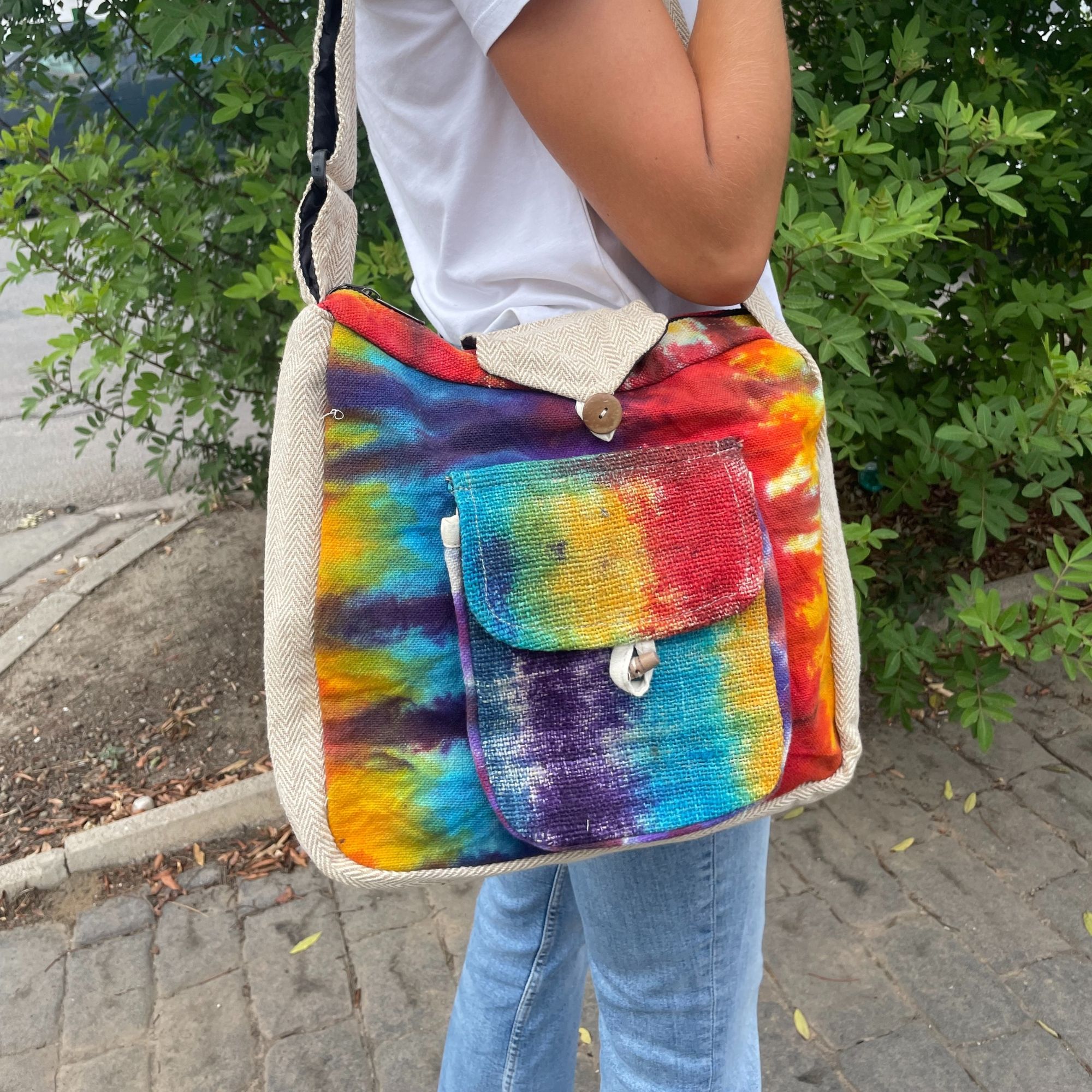 Bolsa de estudio de cáñamo Tiedye con bolsillo frontal - Imagen 4