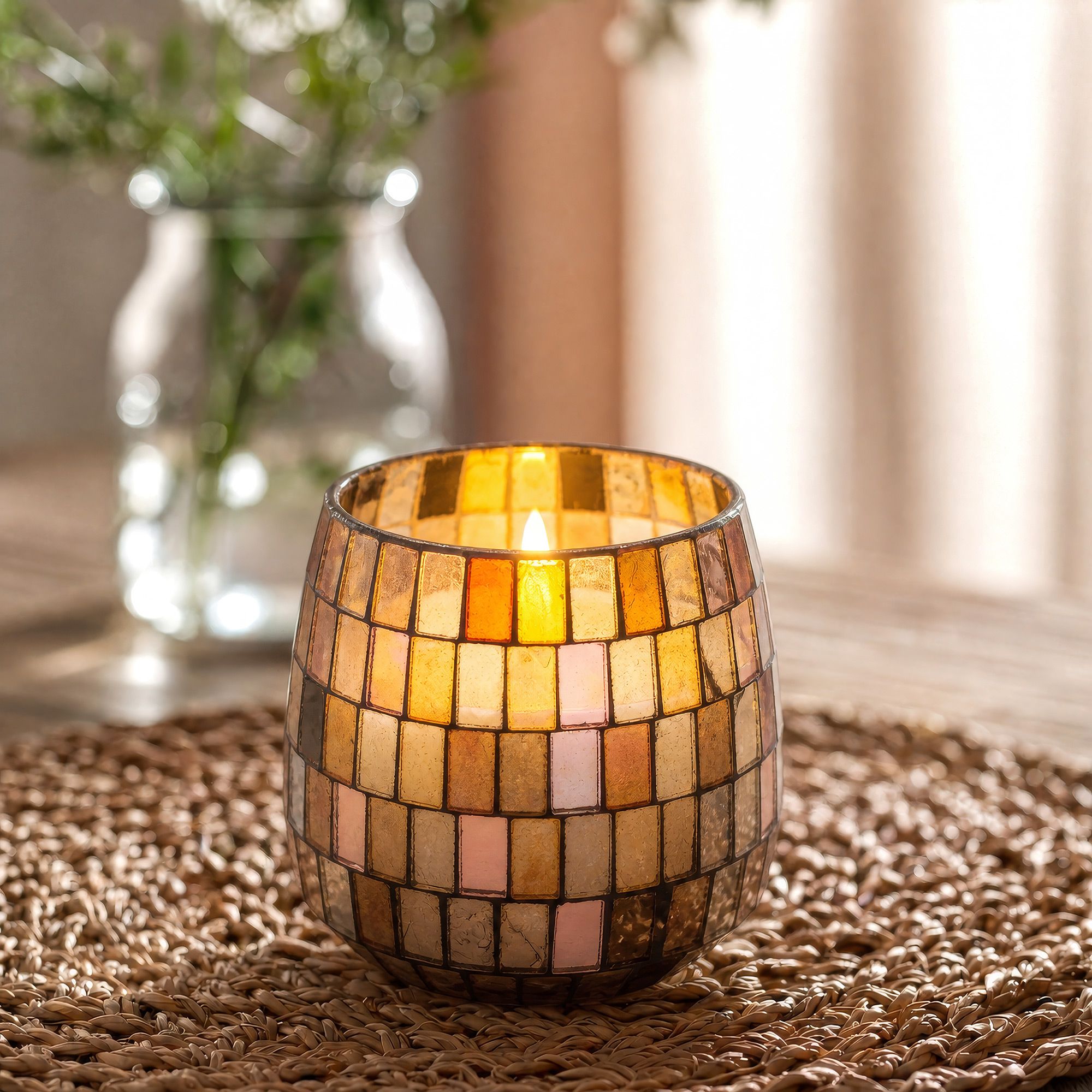 Velas en tarro de vidrio mediano - Mosaico ámbar - Imagen 4