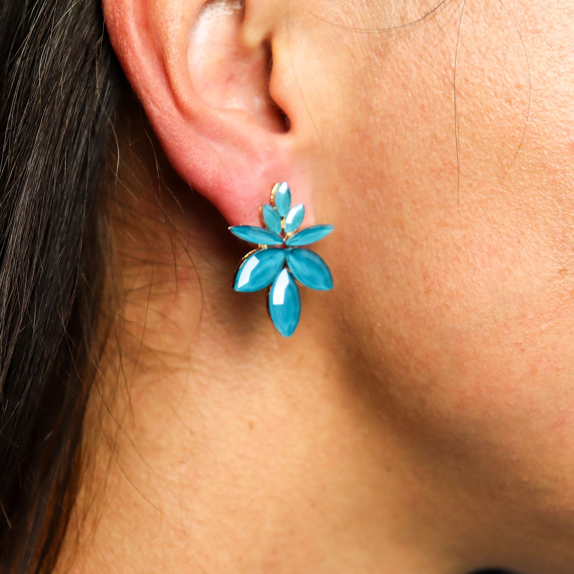 Pendientes de Cristal Vintage - Flores - Verde Turquesa - Imagen 3